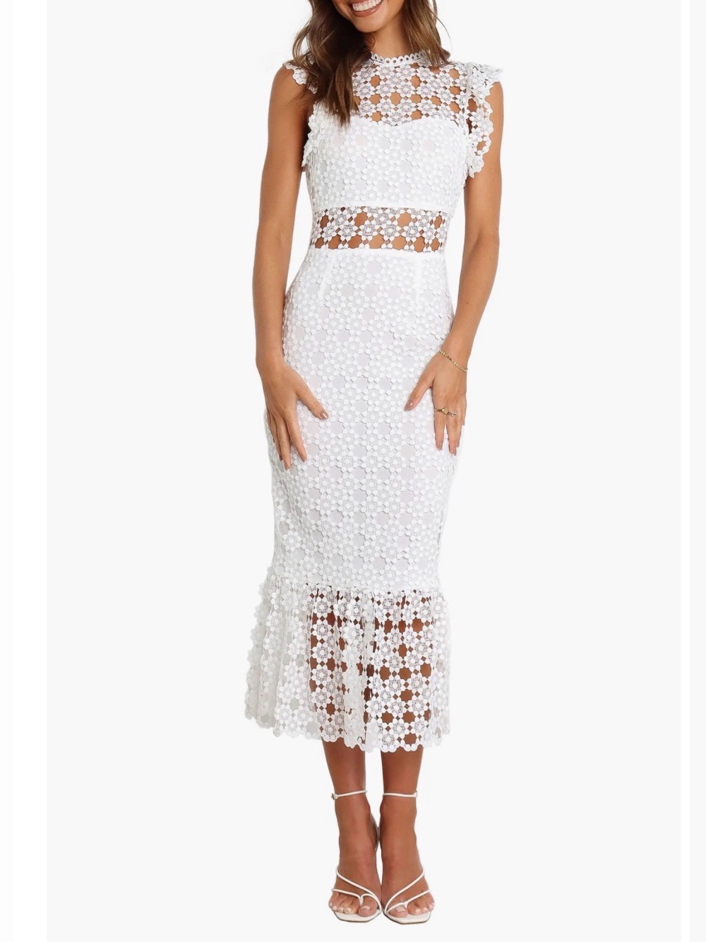 White Crochet Midi Dress - Picture 4 of 16